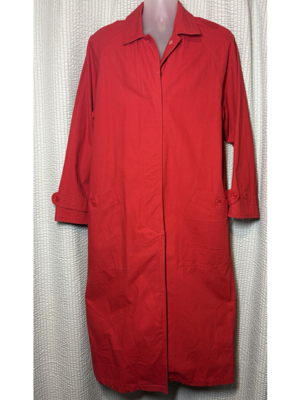 Eddie Bauer Red Cotton Duster Coat Trench Jacket Women's Med Vintage